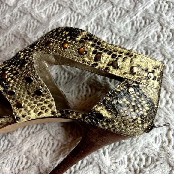 Stuart Weitzman Snake Print Leather Platform‎ Studded Zip-Caged Sandals 8.5 M