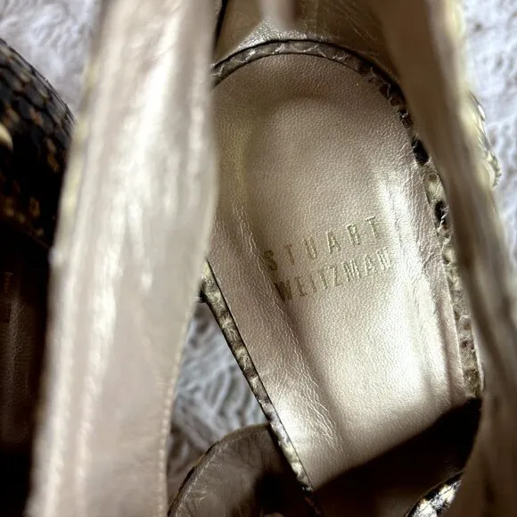 Stuart Weitzman Snake Print Leather Platform‎ Studded Zip-Caged Sandals 8.5 M