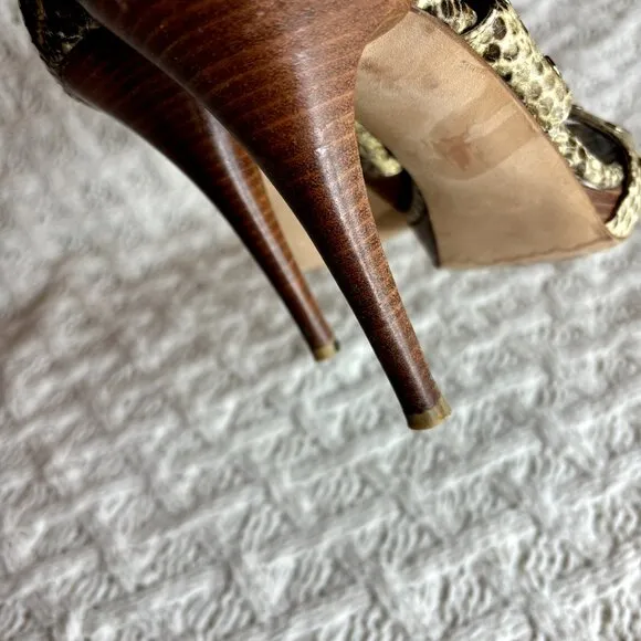 Stuart Weitzman Snake Print Leather Platform‎ Studded Zip-Caged Sandals 8.5 M