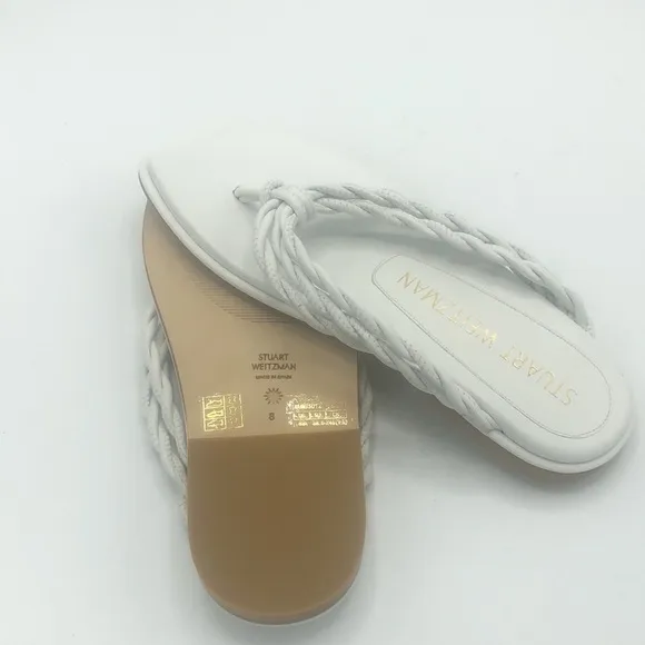 Stuart Weitzman White Calypso Leather Flat Thong Braided Sandals