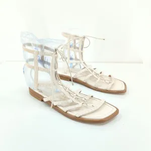STUART WEITZMAN Women 8 Kora Gladiator Sandals White Leather Studded Pearls FLAW