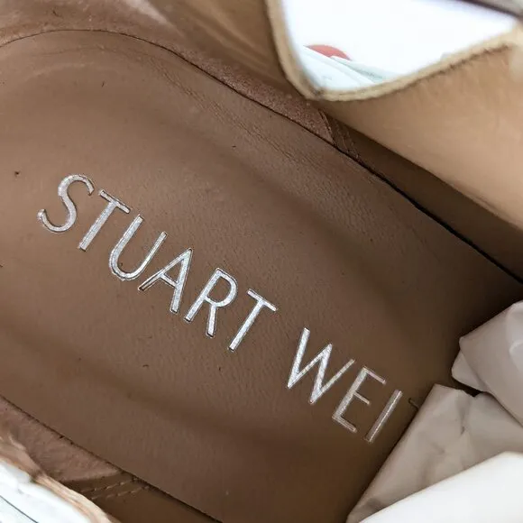 Stuart Weitzman Women White Leather Maverick Summer Strap Ankle Boots sz 8