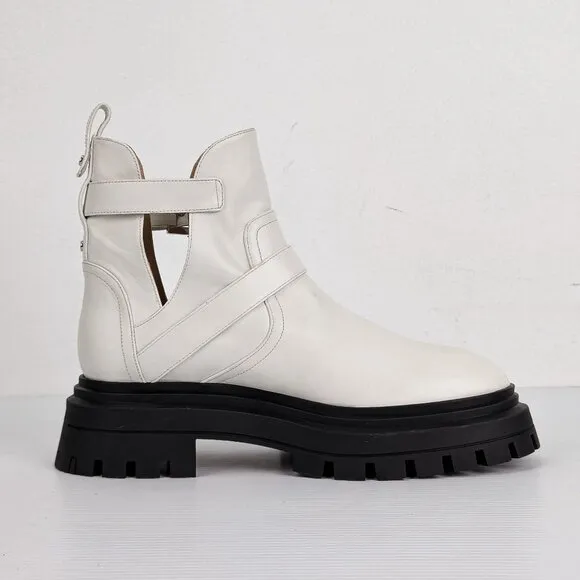 Stuart Weitzman Women White Leather Maverick Summer Strap Ankle Boots sz 8