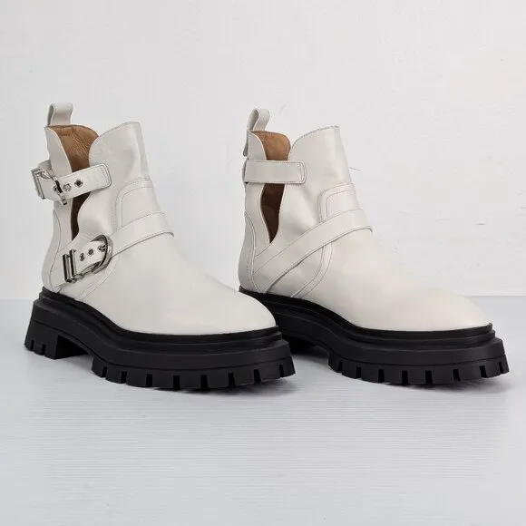 Stuart Weitzman Women White Leather Maverick Summer Strap Ankle Boots sz 8