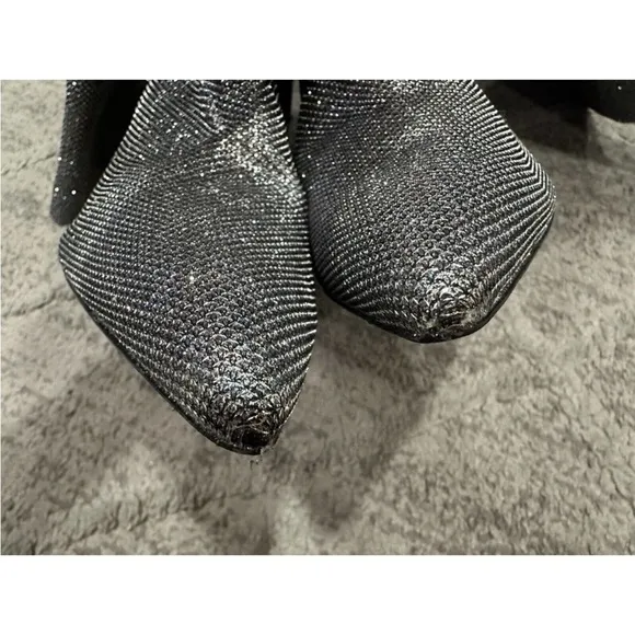 Stuart Weitzman XCurve 85 Slouch Boot Pointed Toe Knee High Metallic Gunmetal 9
