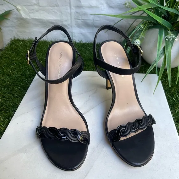 STUART WEITZMANDANCER TWISTIE 75 BLACK LEATHER SANDALS SIZE 6