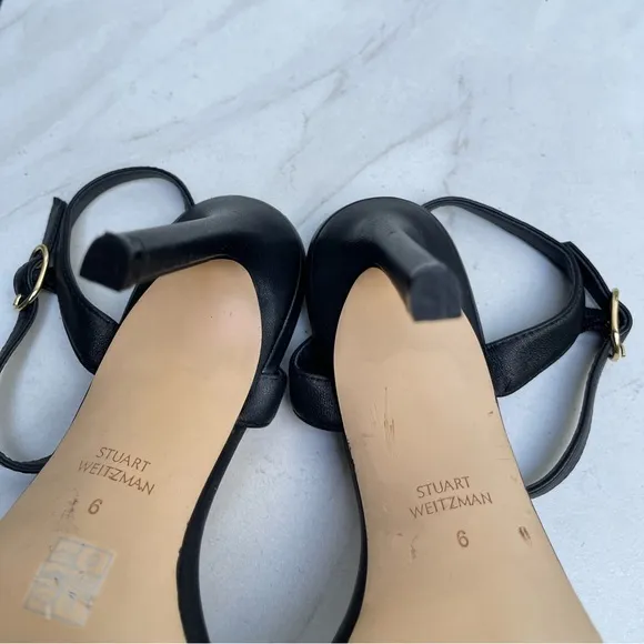 STUART WEITZMANDANCER TWISTIE 75 BLACK LEATHER SANDALS SIZE 6