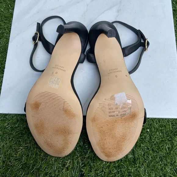 STUART WEITZMANDANCER TWISTIE 75 BLACK LEATHER SANDALS SIZE 6