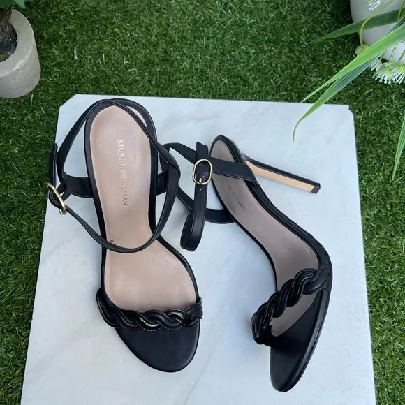 STUART WEITZMANDANCER TWISTIE 75 BLACK LEATHER SANDALS SIZE 6
