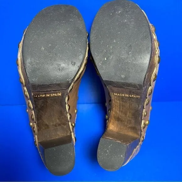 Stuart Weitzman Womens Sequoia Leather Studded Peep Toe Brown Clog Sandals 7