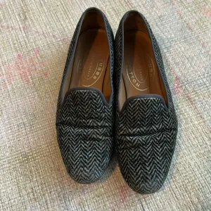Stubbs &amp; Wootton Slippers Loafers Shoes Gray Wool Herringbone Pattern Sz 9