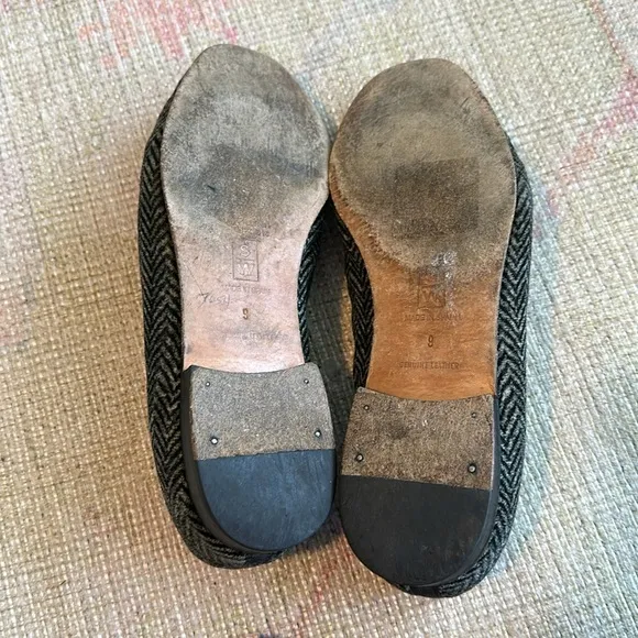 Stubbs &amp; Wootton Slippers Loafers Shoes Gray Wool Herringbone Pattern Sz 9