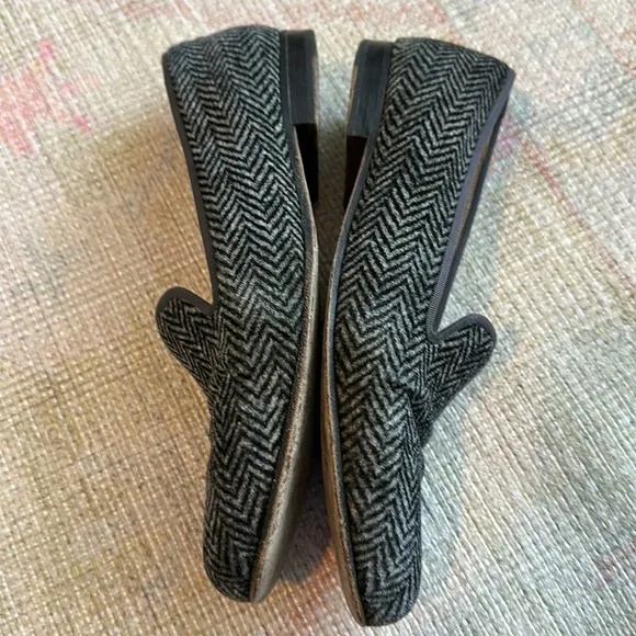 Stubbs &amp; Wootton Slippers Loafers Shoes Gray Wool Herringbone Pattern Sz 9