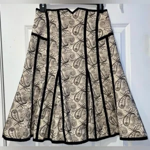 Stunning Anthropologie Nanette Lepore Cream/Black Embroidered A-Line Skirt‎ 2