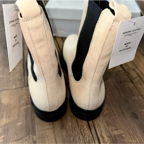 Suede Stylish Beige and Black Ankle Boots Made in Portugal SuedeChelsea Booties