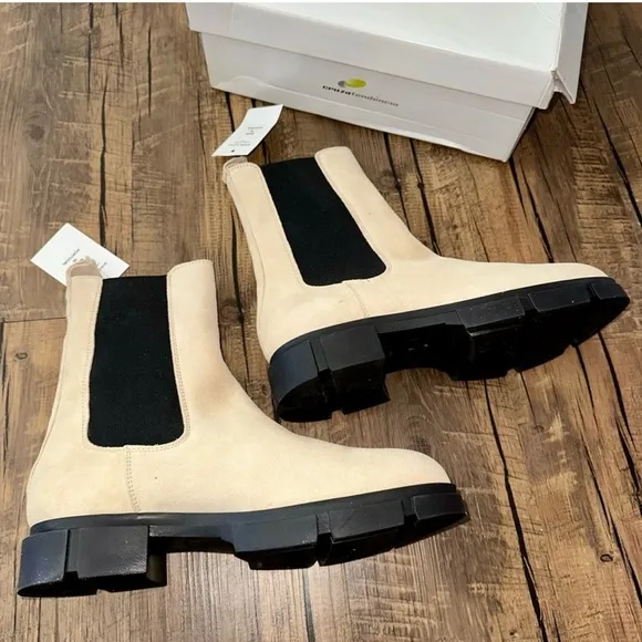 Suede Stylish Beige and Black Ankle Boots Made in Portugal SuedeChelsea Booties