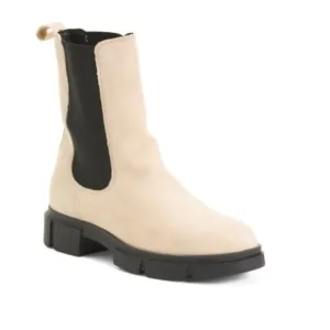 Suede Stylish Beige and Black Ankle Boots Made in Portugal SuedeChelsea Booties
