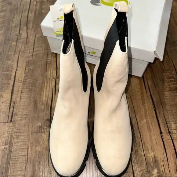 Suede Stylish Beige and Black Ankle Boots Made in Portugal SuedeChelsea Booties