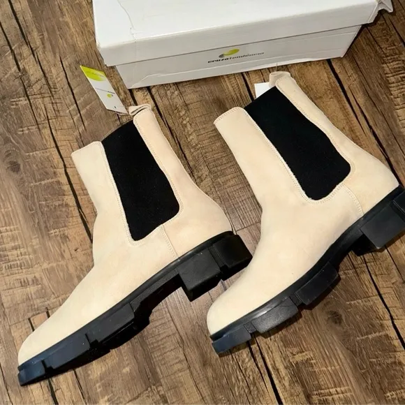 Suede Stylish Beige and Black Ankle Boots Made in Portugal SuedeChelsea Booties