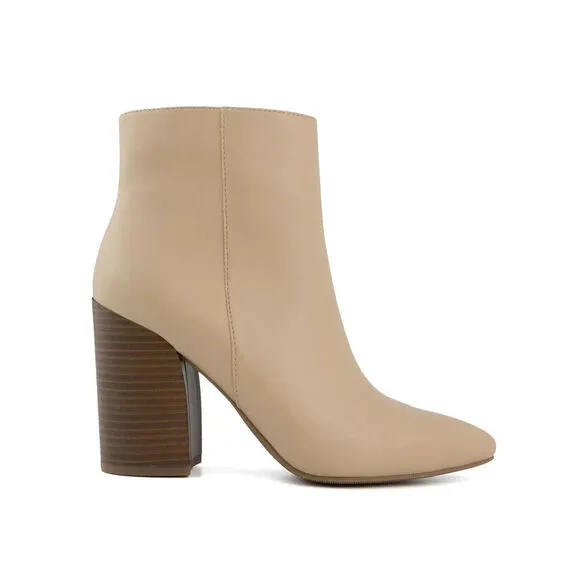 Sugar Evvie Ankle Boots Women's 10 Beige Pointed Toe Block Heel Booties KHD715