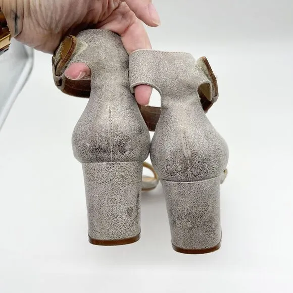 Sundance Twilight Zephyr Metallic Sandals Size 41 Silver Leather Block Heel