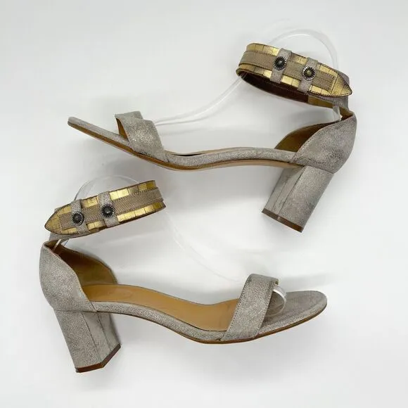Sundance Twilight Zephyr Metallic Sandals Size 41 Silver Leather Block Heel