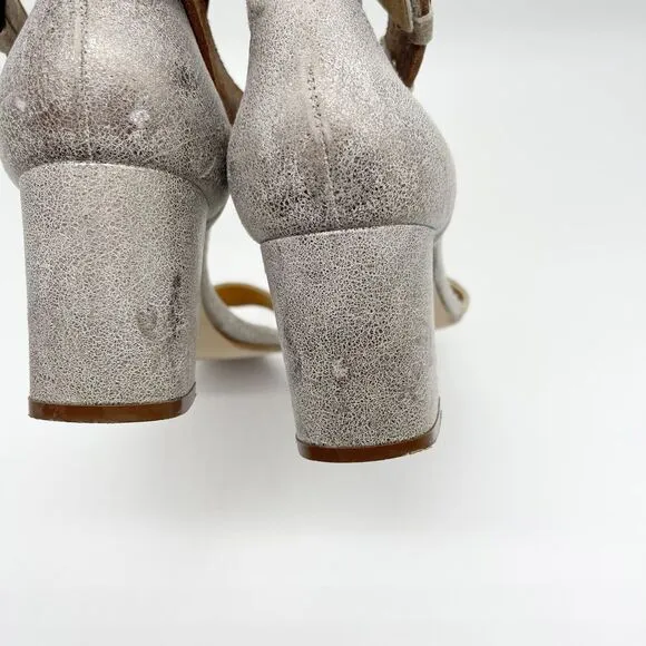 Sundance Twilight Zephyr Metallic Sandals Size 41 Silver Leather Block Heel