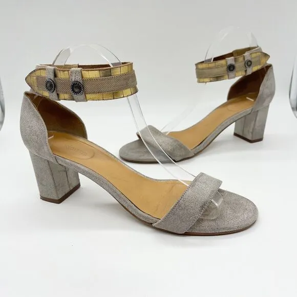 Sundance Twilight Zephyr Metallic Sandals Size 41 Silver Leather Block Heel