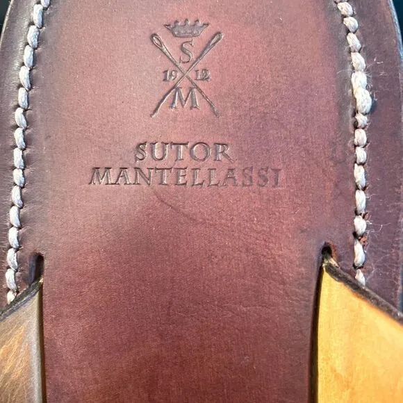 Sutor Mantellassi Brown Leather Suede  Crisscross  Men’s Slides Size 8