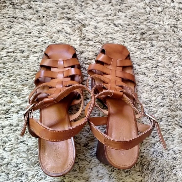 Svegan ALOHAS Rollers Brown Vegan Leather Sandals Sz 38/7