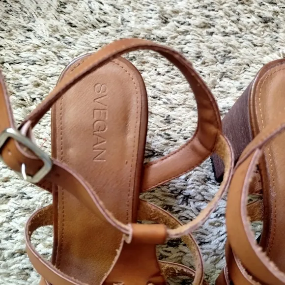 Svegan ALOHAS Rollers Brown Vegan Leather Sandals Sz 38/7