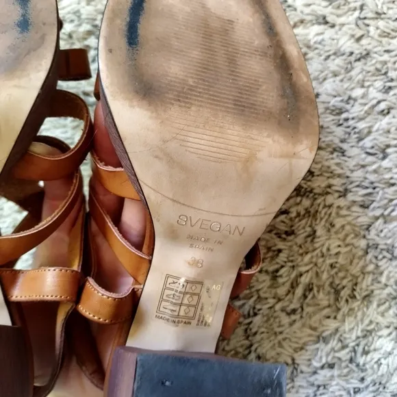 Svegan ALOHAS Rollers Brown Vegan Leather Sandals Sz 38/7
