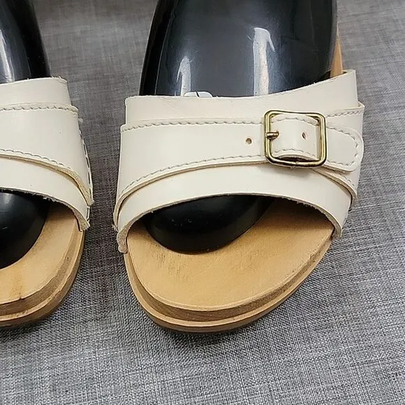 Swedish Hasbeens anthropologie Preppy Debutant White Leather Clog Sandals SZ 35