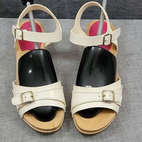 Swedish Hasbeens anthropologie Preppy Debutant White Leather Clog Sandals SZ 35
