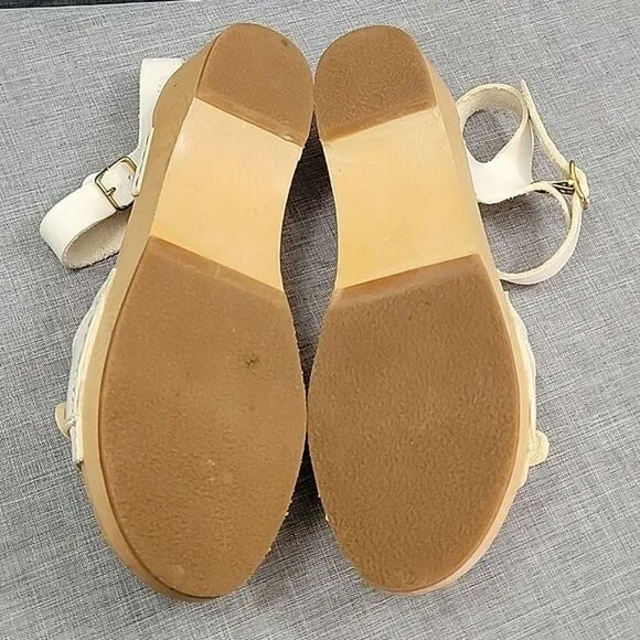 Swedish Hasbeens anthropologie Preppy Debutant White Leather Clog Sandals SZ 35