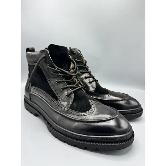 Taft Men's Model 008 Wingtip Moc-Toe Boots, Black, Size 14