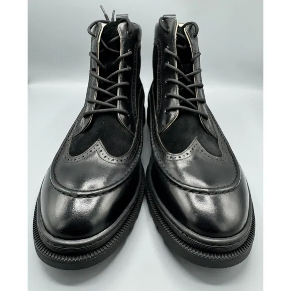 Taft Men's Model 008 Wingtip Moc-Toe Boots, Black, Size 14