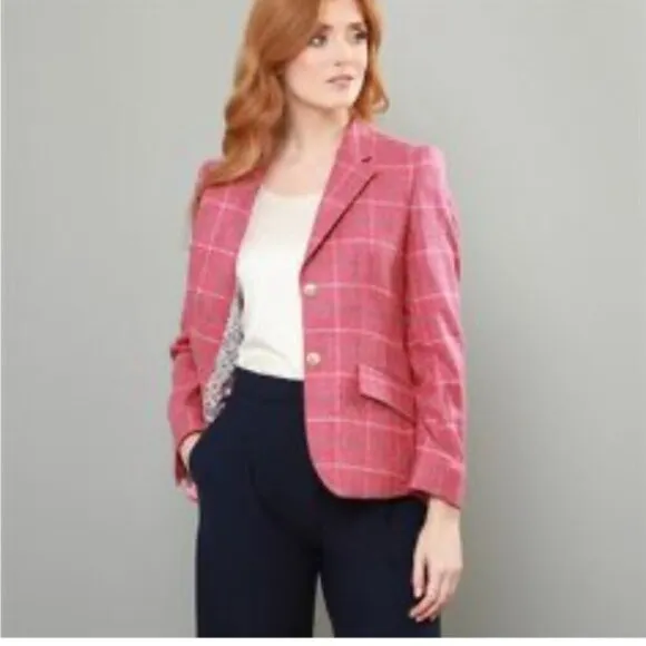 Talbots Windowpane Wool Blazer Size 8 Barbie Pink Preppy Academia Old Money Chic
