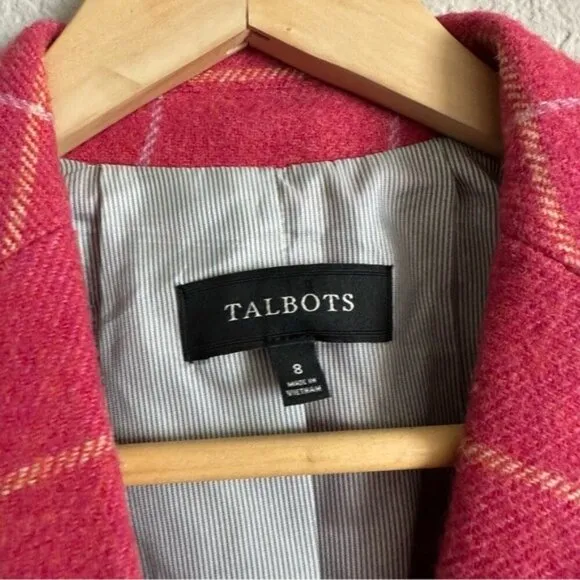 Talbots Windowpane Wool Blazer Size 8 Barbie Pink Preppy Academia Old Money Chic