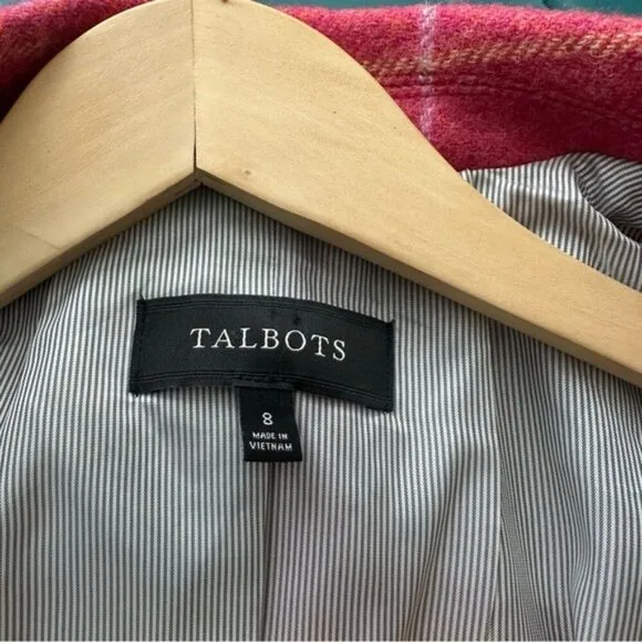 Talbots Windowpane Wool Blazer Size 8 Barbie Pink Preppy Academia Old Money Chic