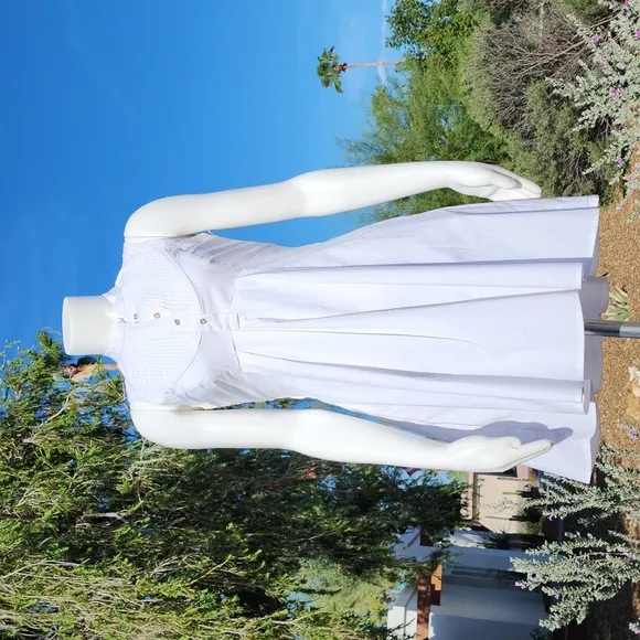 TED BAKER Raii Sleeveless White Cotton Dress 1 US XS 4 Pleated Bib Shirtdress