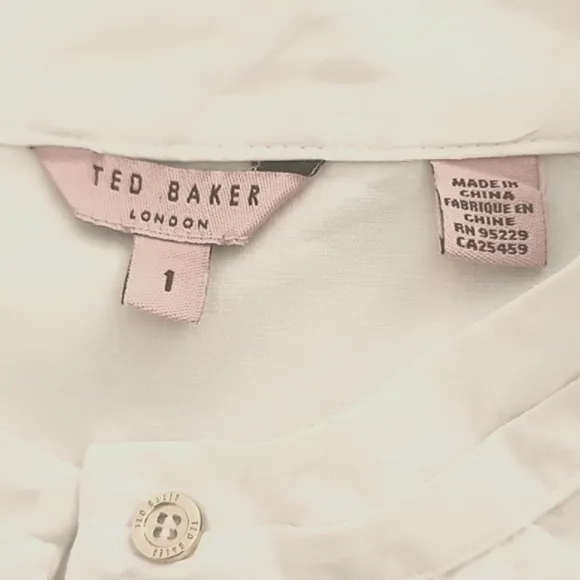 TED BAKER Raii Sleeveless White Cotton Dress 1 US XS 4 Pleated Bib Shirtdress