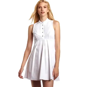 TED BAKER Raii Sleeveless White Cotton Dress 1 US XS 4 Pleated Bib Shirtdress