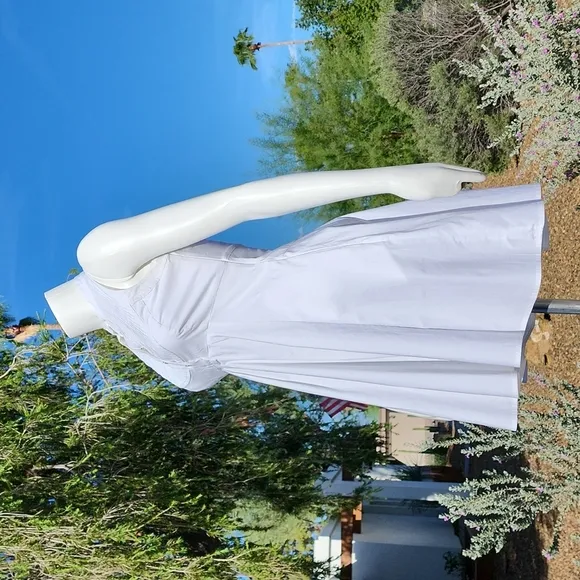 TED BAKER Raii Sleeveless White Cotton Dress 1 US XS 4 Pleated Bib Shirtdress