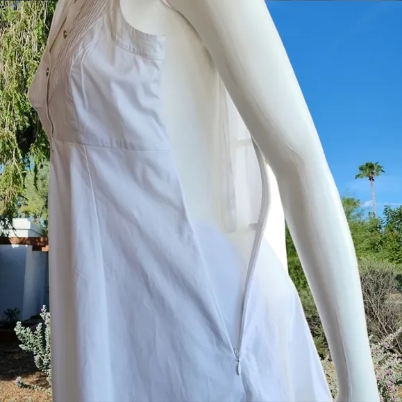 TED BAKER Raii Sleeveless White Cotton Dress 1 US XS 4 Pleated Bib Shirtdress