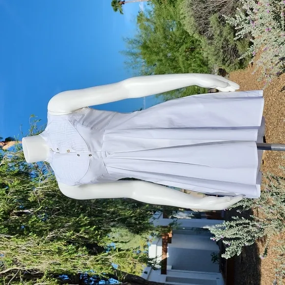TED BAKER Raii Sleeveless White Cotton Dress 1 US XS 4 Pleated Bib Shirtdress