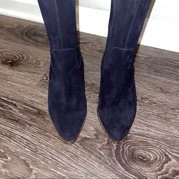 Ted &amp; Muffy navy suede over the knee pointed toe boots