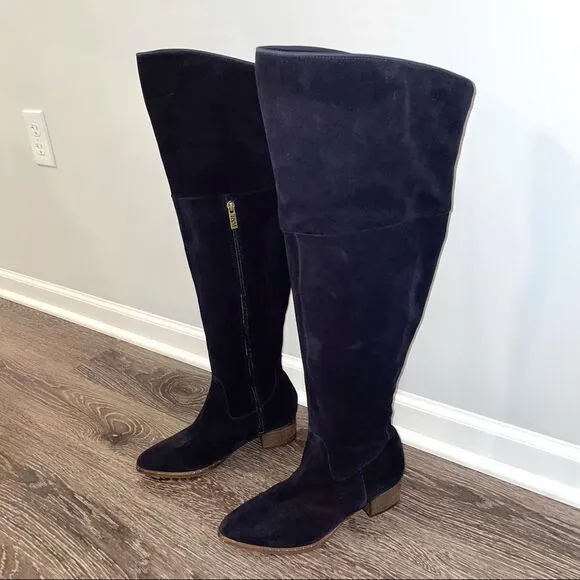 Ted &amp; Muffy navy suede over the knee pointed toe boots