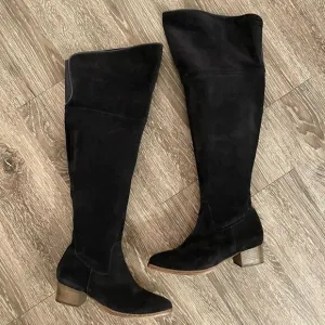 Ted &amp; Muffy navy suede over the knee pointed toe boots