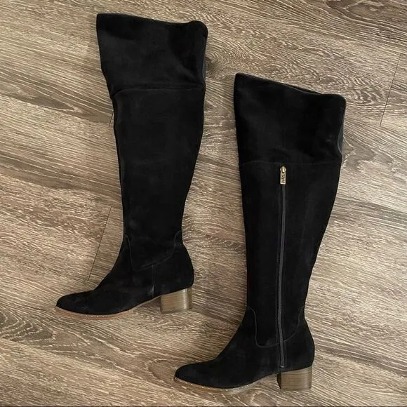 Ted &amp; Muffy navy suede over the knee pointed toe boots